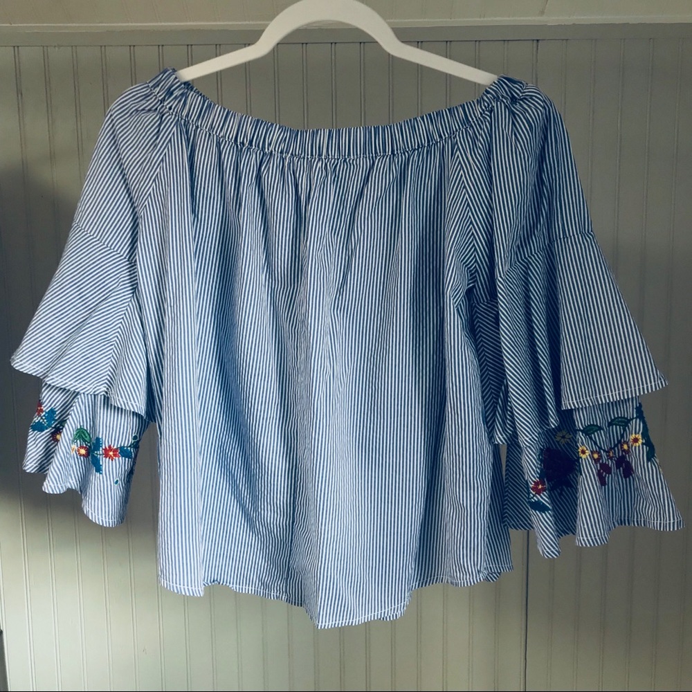 Cropped Off the Shoulder Top + Ruffle Bell Sleeves